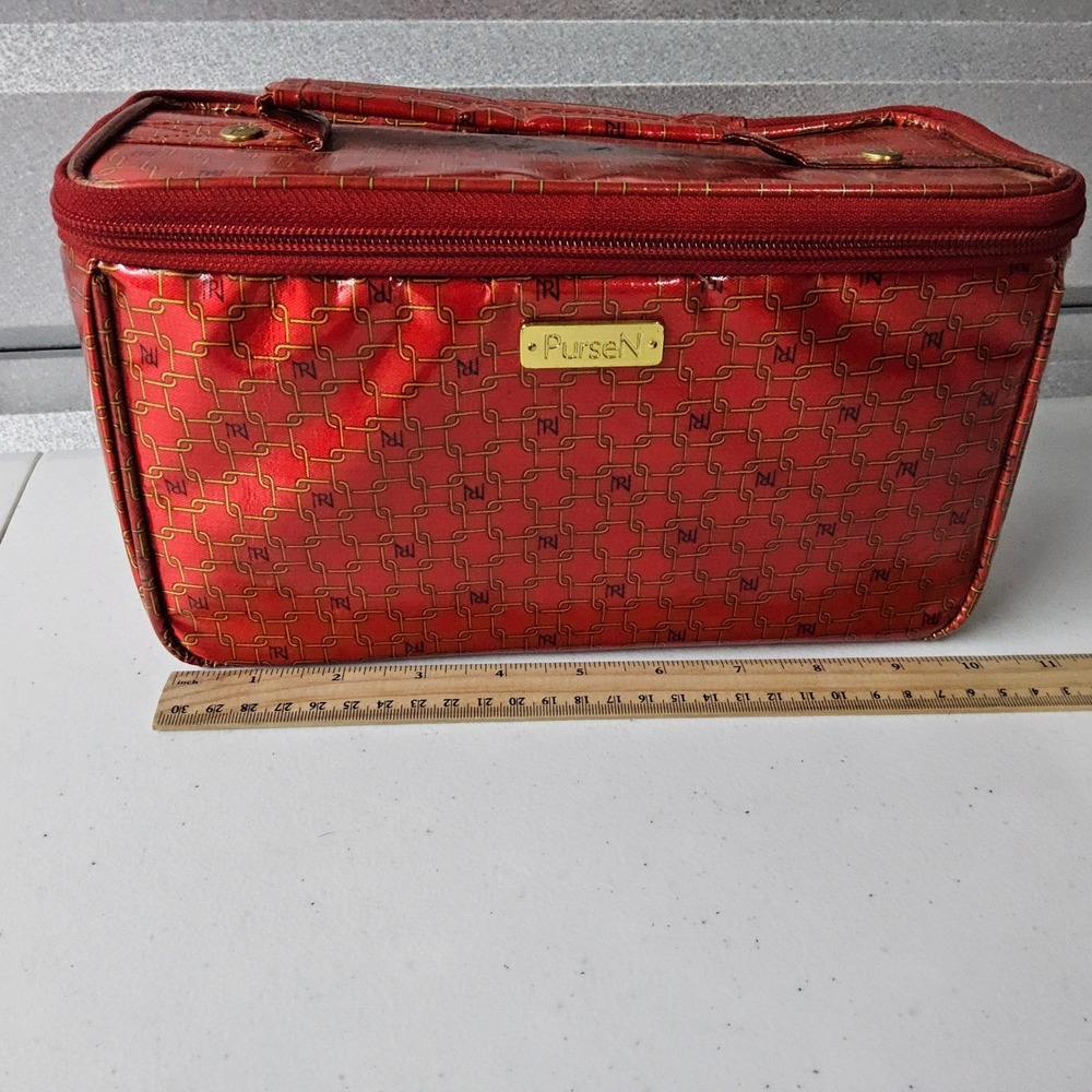 Purse N Makeup Train Case Cosmetic Organizer Travel Toiletry Bag Red - Picture 9 of 11